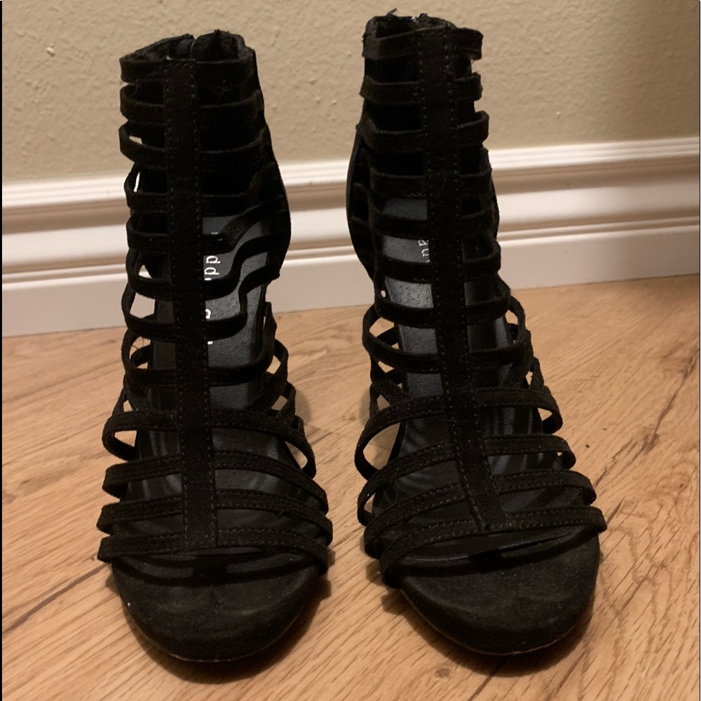Madden Girl Black Strappy zip up heels